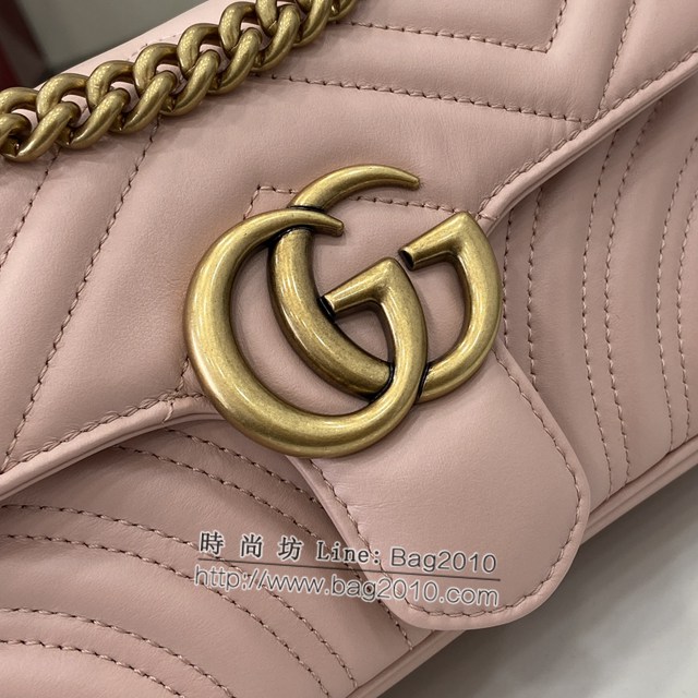 Gucci專櫃古馳最新款Marmont系列絎縫迷你手袋原廠皮鏈條女士挎包 jh2203型號：446744